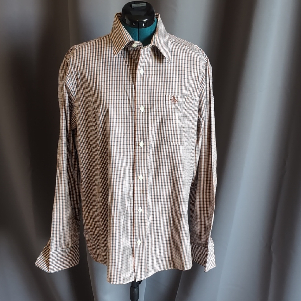 Original Penguin Tan and Brown Plaid Button-Down Shirt